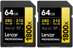 Lexar SDXC Pro 1800x U3 UHS-II R280/W210 (V60) 64GB - 2pack