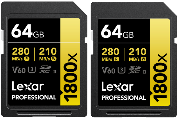 Lexar SDXC Pro 1800x U3 UHS-II R280/W210 (V60) 64GB - 2pack