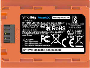 SmallRig 4969 tip NP-FZ100 USB-C Acumulator Reîncărcabil pentru aparat foto Sony