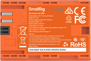 SmallRig 5407 Acumulator reincarcabil pentru cameră Canon LP-E6P cu USB-C Portocaliu