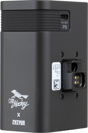 Black electronic device with Cam Mackey and Zhiyun branding on a gray background