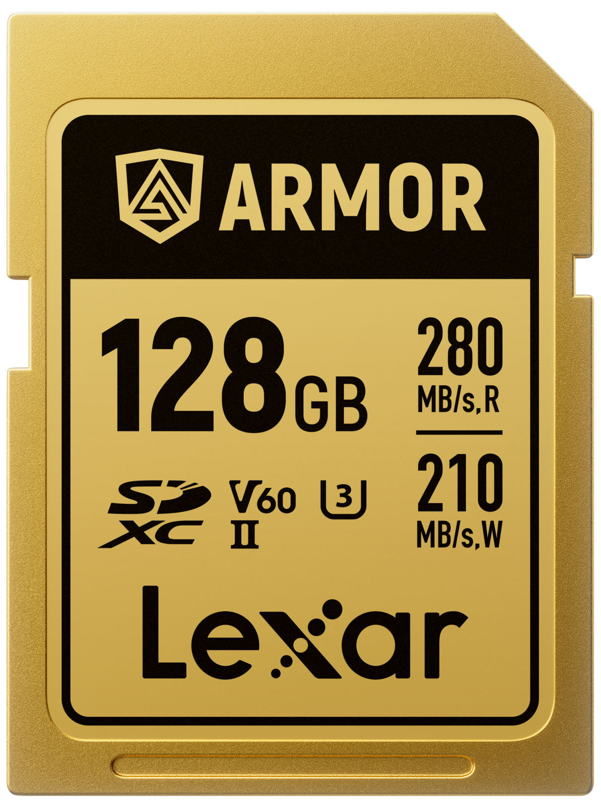 Lexar ARMOR Gold Card de Memorie SDXC UHS-II 128GB – Oțel Inoxidabil IP68, V60, R280/W205 MB/s