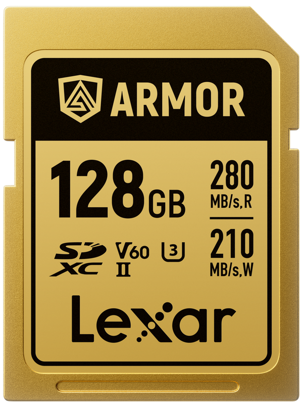 Lexar ARMOR Gold Card de Memorie SDXC UHS-II 128GB – Oțel Inoxidabil IP68, V60, R280/W205 MB/s