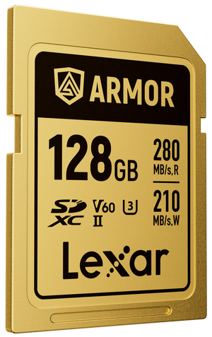 Lexar ARMOR Gold Card de Memorie SDXC UHS-II 128GB – Oțel Inoxidabil IP68, V60, R280/W205 MB/s