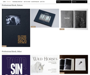 Captură de ecran de pe site-ul oficial International Photography Awards (IPA), secțiunea „Professional Book, Nature”, unde albumul „Cuejdel – A Tale from the Carpathian Wilderness” de Gheorghe Popa este marcat cu „2nd Place”. Imaginea prezintă coperta albumului într-un context competițional de nivel mondial, confirmând valoarea sa în categoria cărților de fotografie de natură.