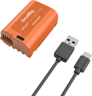 Acumulator portocaliu SmallRig 4906 DMW-BLK22 cu port de încărcare USB-C și cablu inclus, pentru camere Panasonic LUMIX.