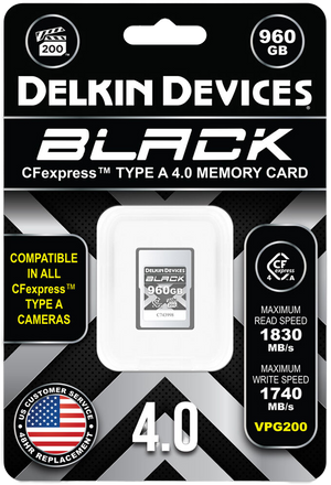 Ambalaj card de memorie Delkin Devices BLACK CFexpress 4.0 Type A 960GB cu viteze de 1830 MB/s și VPG200