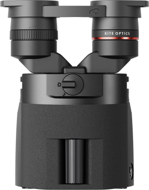 Binoclu cu stabilizare Kite Optics APC 30 II 10x30 II - vedere frontală cu capacele de protecție montate pe oculare