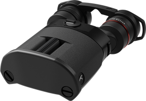 Binoclu cu stabilizare Kite Optics APC 30 II 10x30 II - vedere din profil cu acces la capacul de baterii și oculare