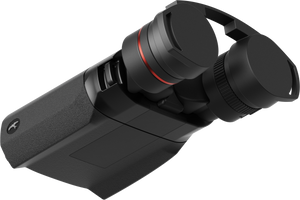 Binoclu cu stabilizare Kite Optics APC 30 II 10x30 II - vedere din unghi spre partea inferioară și oculare cu capacele de protecție montate