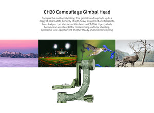 Sirui CT-3204+CH20 Kit Trepied Carbon cu Cap Gimbal Camuflaj