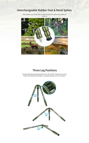 Sirui CT-3204+CH20 Kit Trepied Carbon cu Cap Gimbal Camuflaj