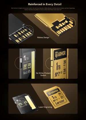 Lexar ARMOR Gold Card de Memorie SDXC UHS-II 128GB Otel Inoxidabil