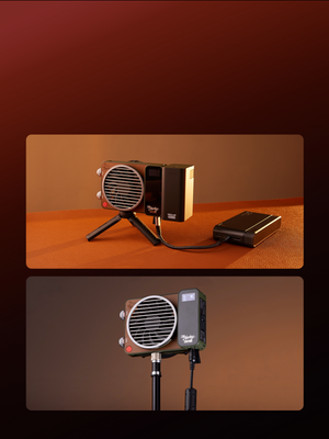 Vintage-style microphone on a stand with a brown background