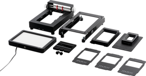 Componente kit digitalizare filme foto Valoi 360 cu panou lumina LED, rama, suporturi film si masti gphoto.ro