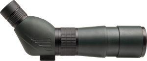Lunetă terestră Focus Outdoor 15-45x60 de culoare verde închis văzută din profil lateral