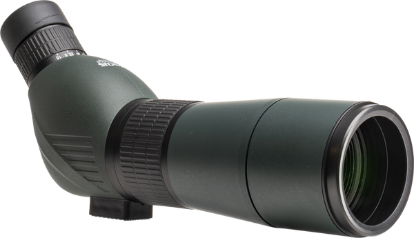 Lunetă terestră Focus Outdoor 15-45x60 de culoare verde închis cu suprafață cauciucată și ocular inclinativ