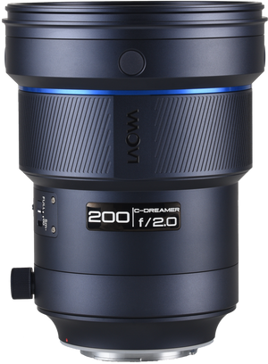 Obiectiv foto profesional Laowa 200mm f/2.0 C-Dreamer pentru Canon EF, disponibil pe gphoto.ro, design compact cu autofocus.