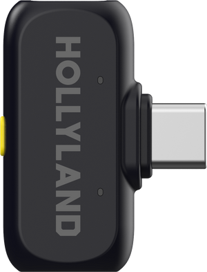 Detaliu receptor Hollyland Lark A1 cu mufă USB-C pentru conectare directă la smartphone Android și iPhone 15
